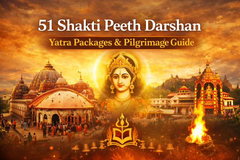 Illustration of Goddess Shakti with major Shakti Peeth temples representing 51 Shakti Peeth Darshan across India